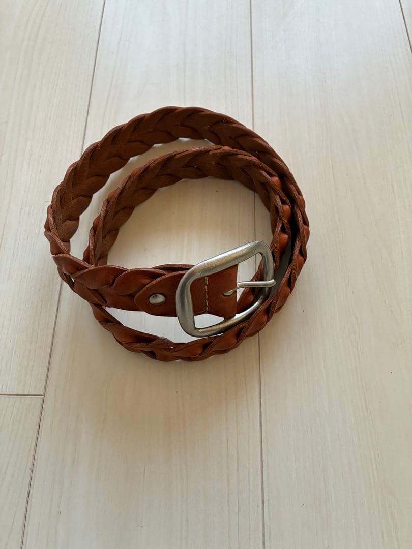 ブラウン レザー 編み込みベルト フラットヘッド(旧rjb刻印)