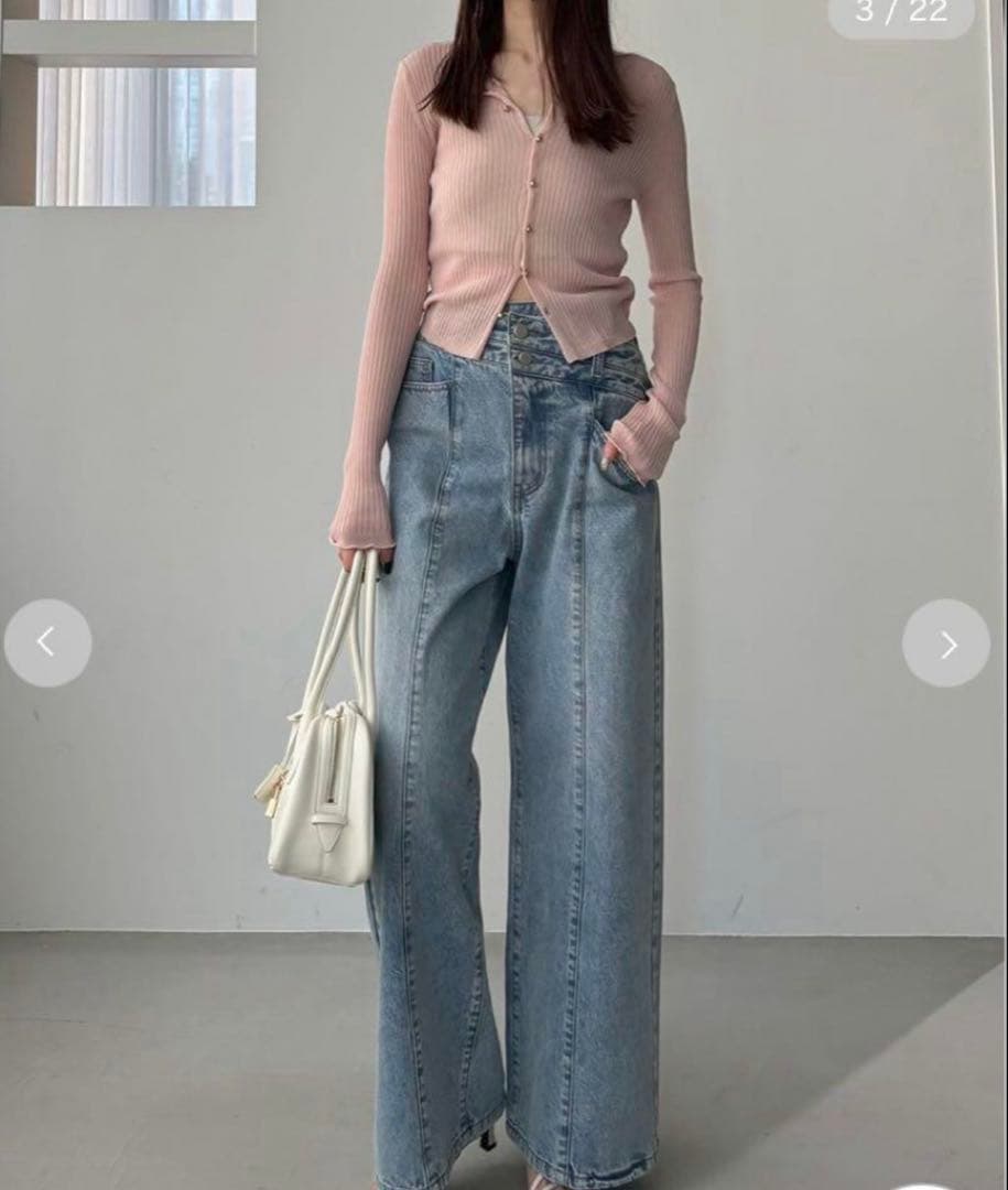 アシメダブルウエストワイドデニムパンツ