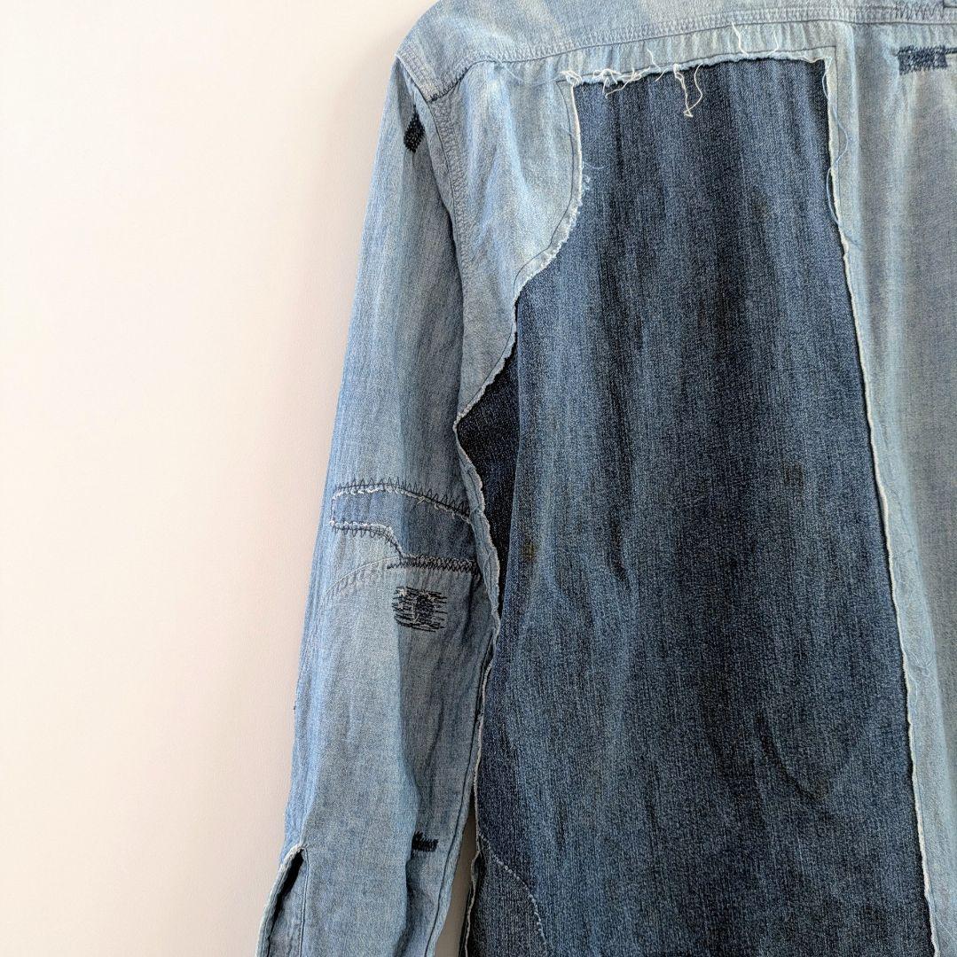 【希少】ダブルアールエル RRL カスタムシャンブレーシャツ　ダメージ デニム