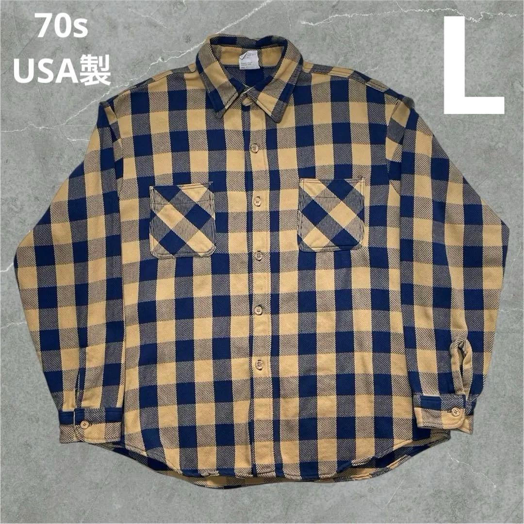 希少 70s USA製 BIGMAC イエロー ネルシャツ L ヘビネル 黄色