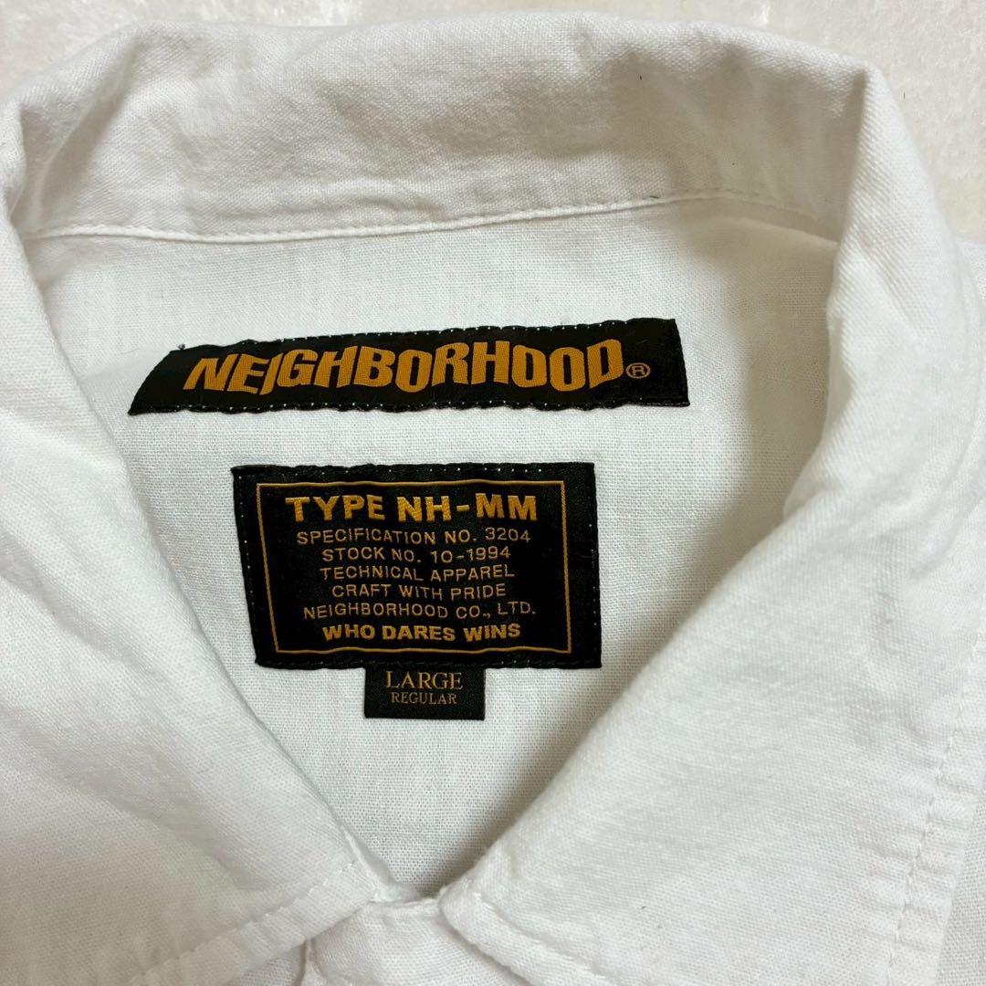 ネイバーフッド　シャンブレーシャツ　ワッペン　アップリケ　両面ロゴ　白　L