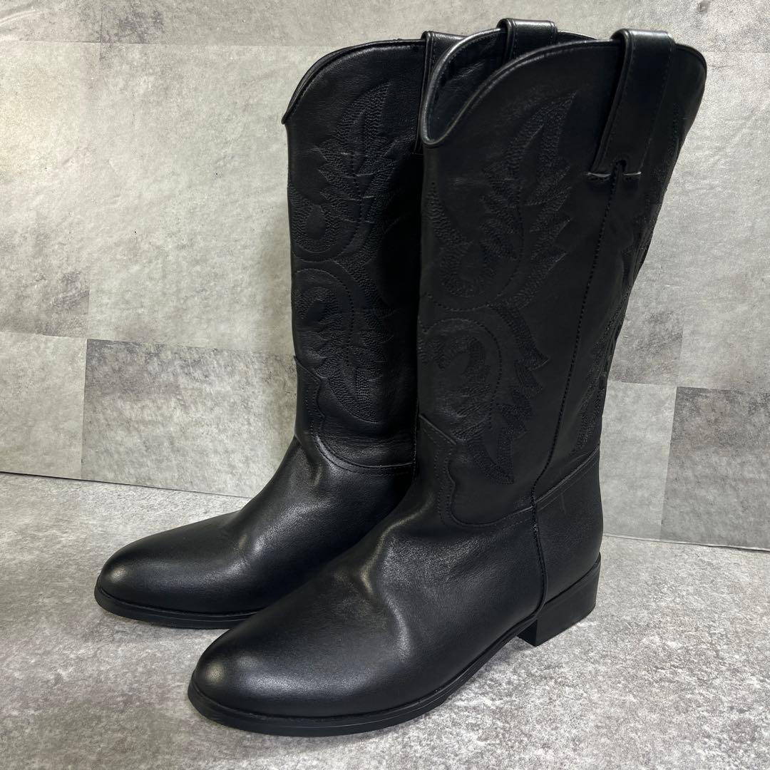 未使用品　REMME ウエスタンブーツ　38 ブラック　ペコスブーツ　24.5