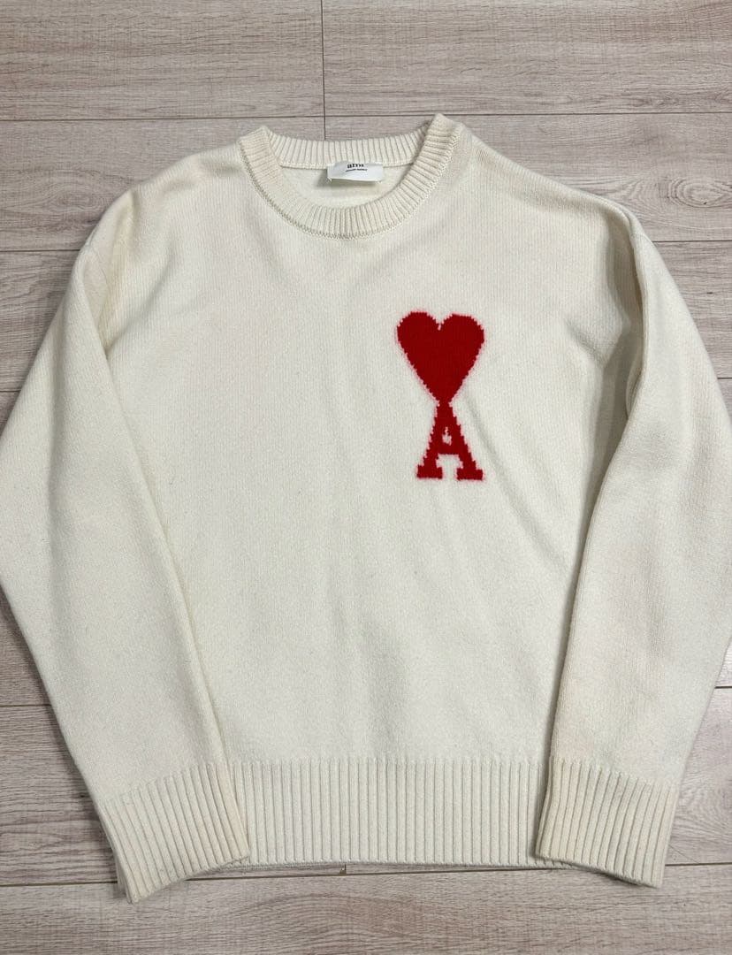 【芸能人着用】AMI PARIS アミパリス ロゴニット セーター ホワイト M