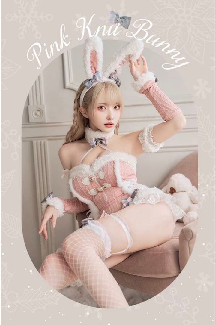 Malymoon/マリームーン メルトニットバニー ピンク×ホワイト