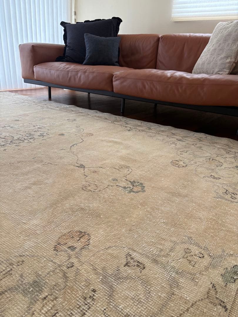 超大判　ヴィンテージラグ　オーバーダイ　オリエンタル　トルコ　ウシャク　ベージュ