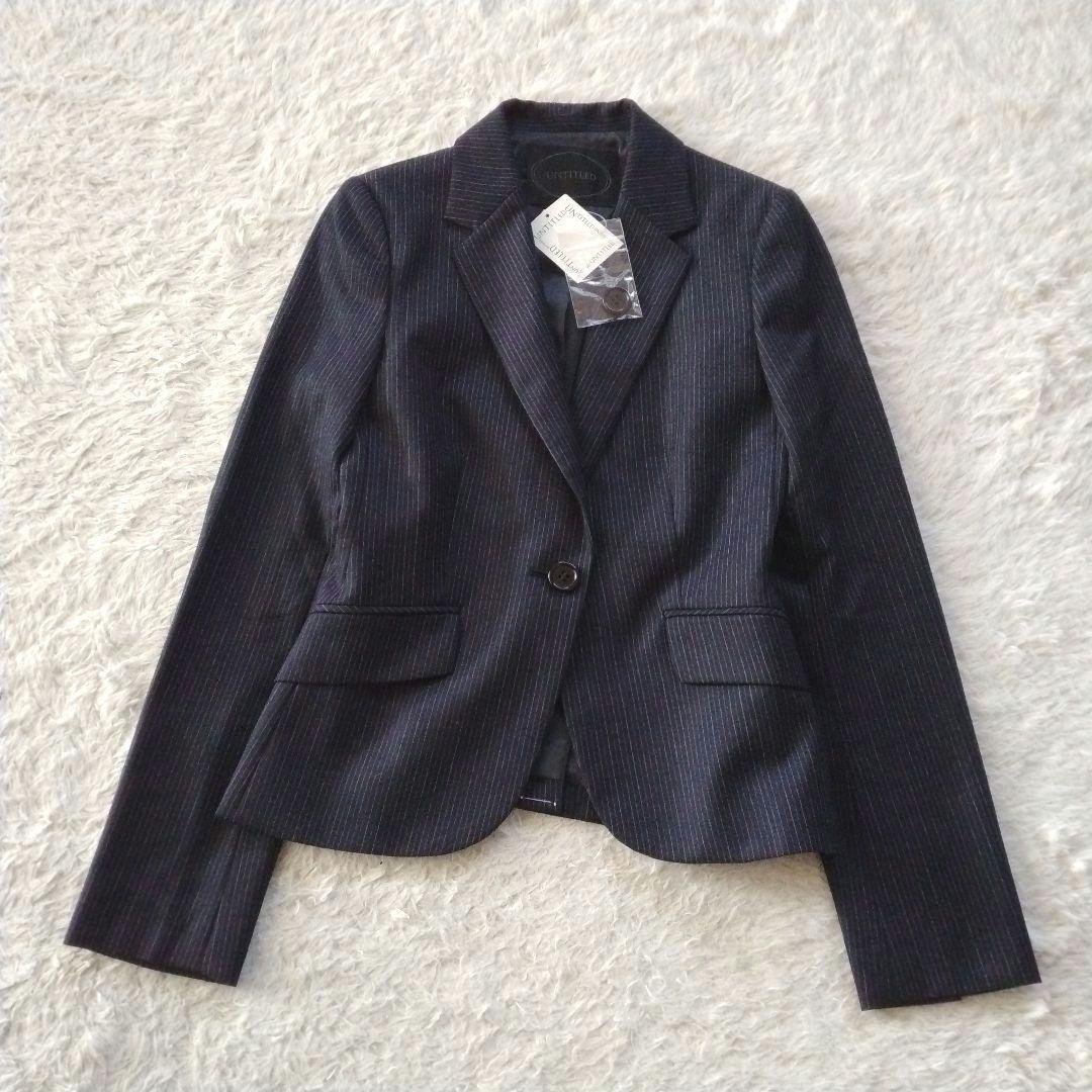 【アンタイトル】未使用 ストライプ パンツスーツ セットアップ ウール ネイビー