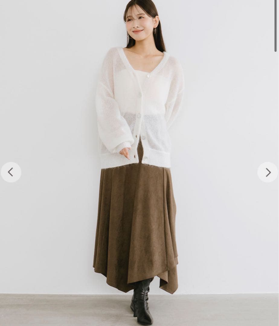 Aimeine シアーモヘヤロゴ刺繍カーディガン(ホワイト)