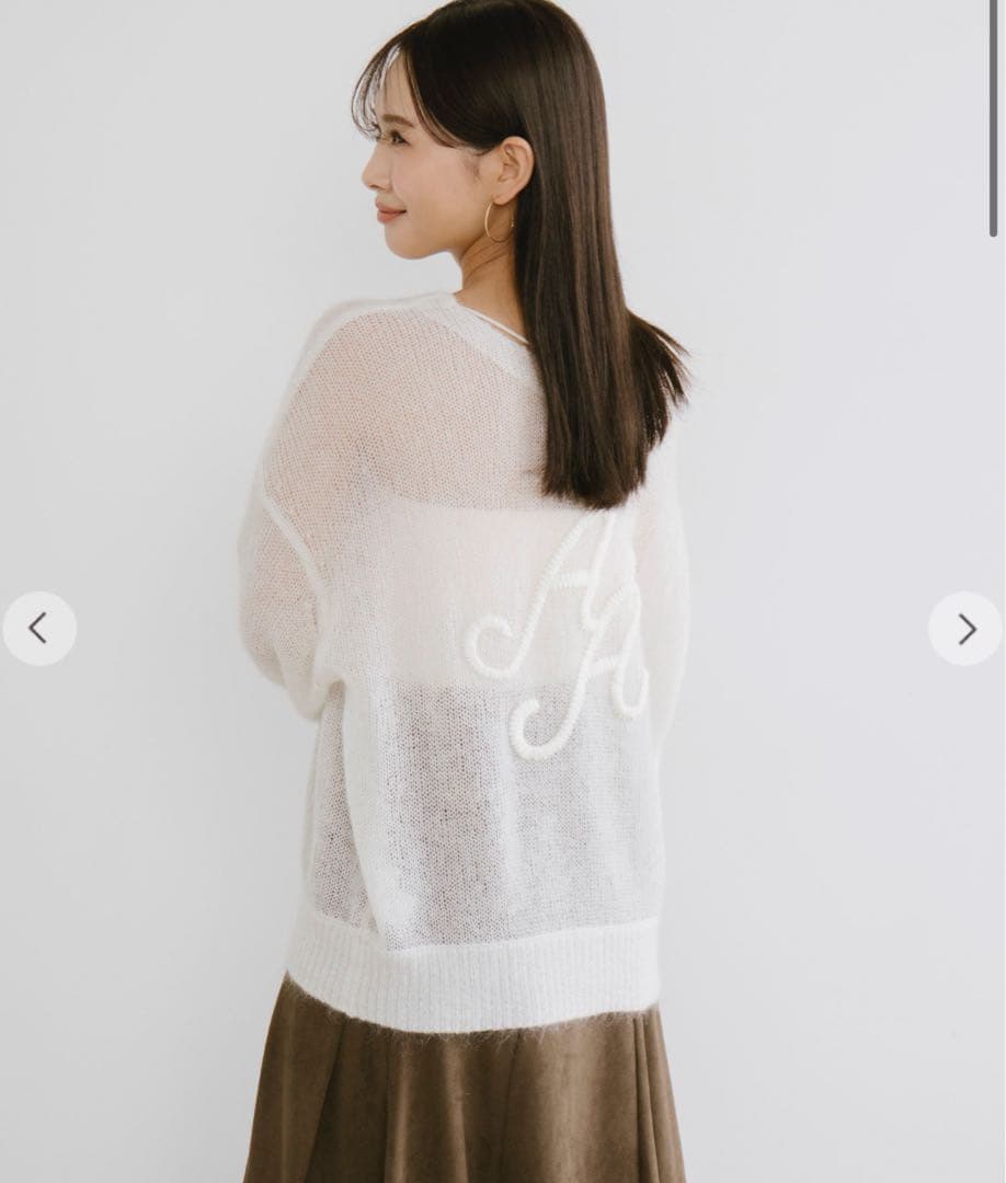 Aimeine シアーモヘヤロゴ刺繍カーディガン(ホワイト)