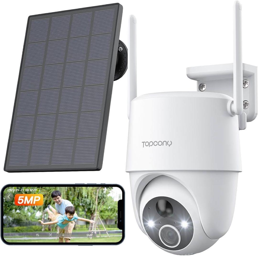 Topcony セキュリティカメラ、屋外、ソーラー、電源不要、監視カメラ、充電式