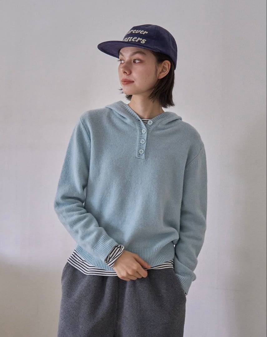 Bargiee HEARTH BUTTON KNIT BLUE ブルー