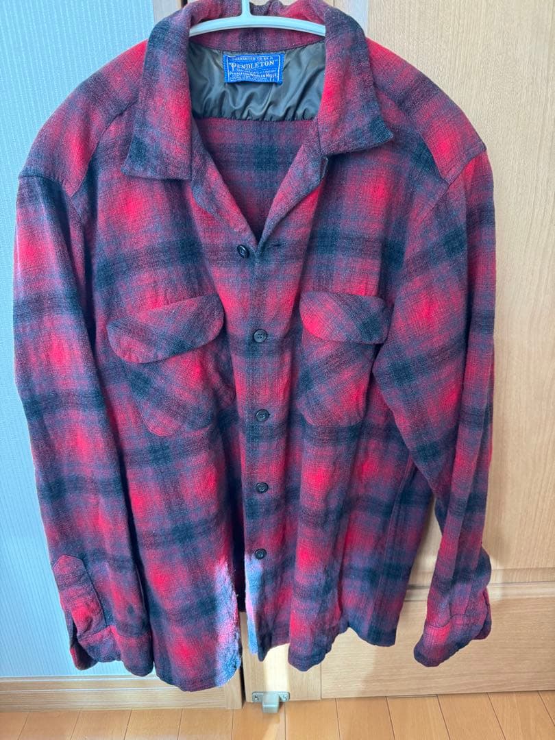 訳ありPENDLETON　ペンドルトン　ボードシャツ　赤　黒オンブレ