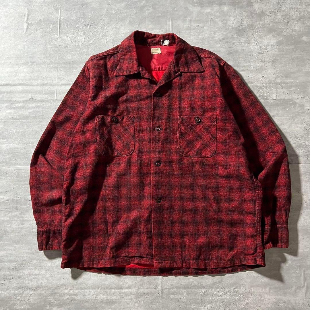 【バッファロー、オンブレライク】Warehousd起毛ネルシャツ古着アメカジ赤.