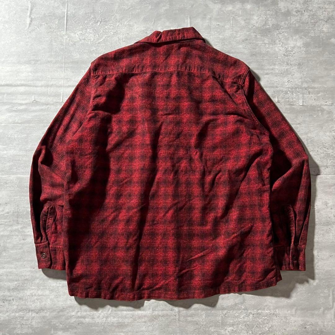 【バッファロー、オンブレライク】Warehousd起毛ネルシャツ古着アメカジ赤.