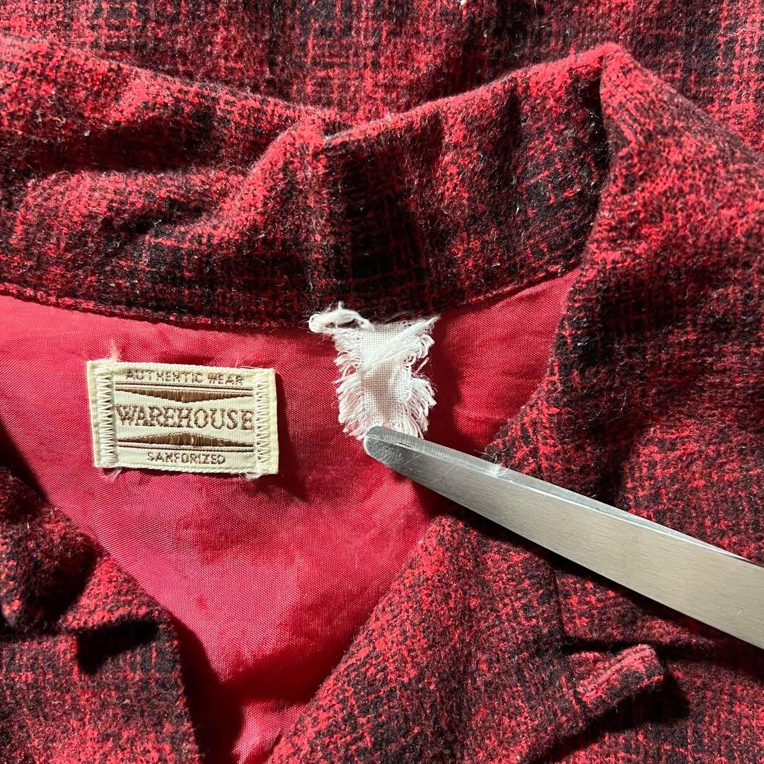 【バッファロー、オンブレライク】Warehousd起毛ネルシャツ古着アメカジ赤.