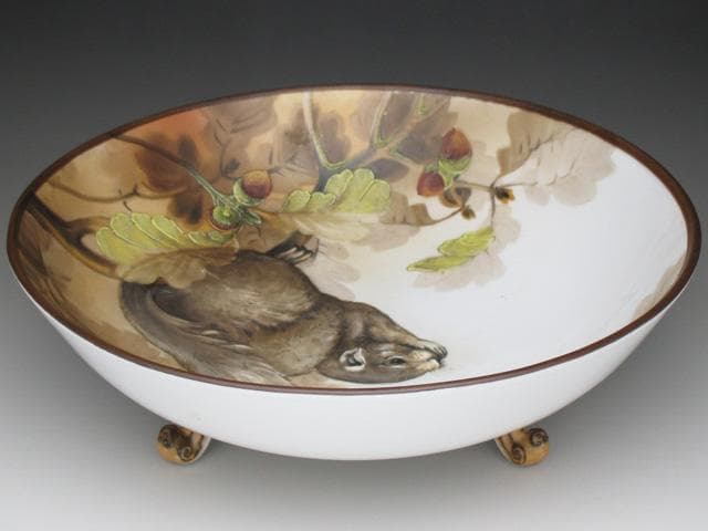 オールドノリタケ モールド栗鼠絵 脚付ボウル 22cm