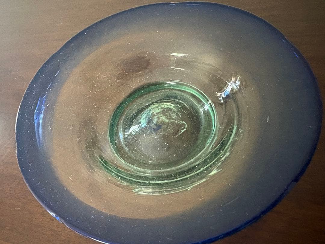 和ガラス　大正ガラス　青色×緑色　氷カップ　ウランガラス　ぽっくり厚みあり