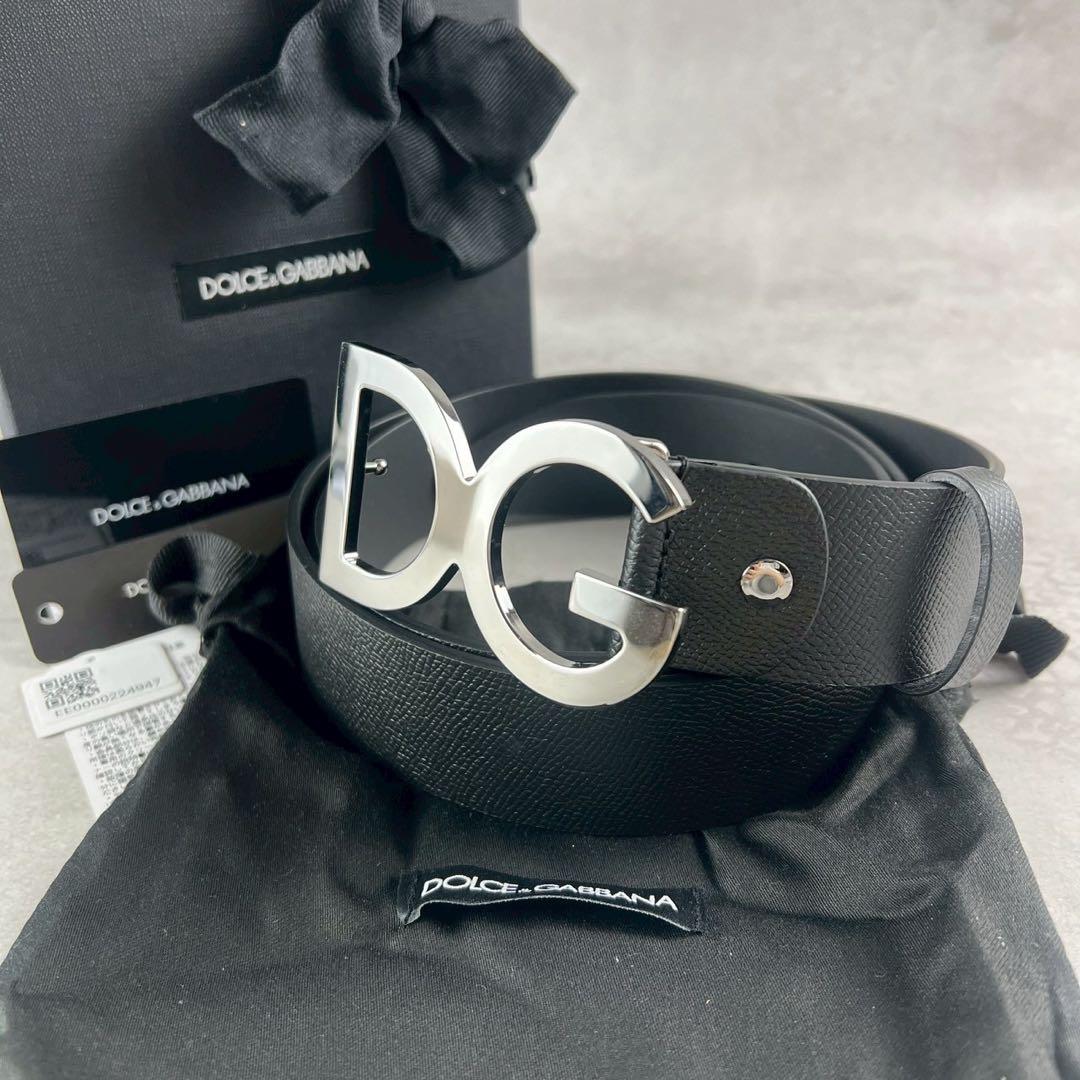 銀次様　ドルチェアンドガッバーナ　ベルト　DG レザー　ロゴ　シルバー