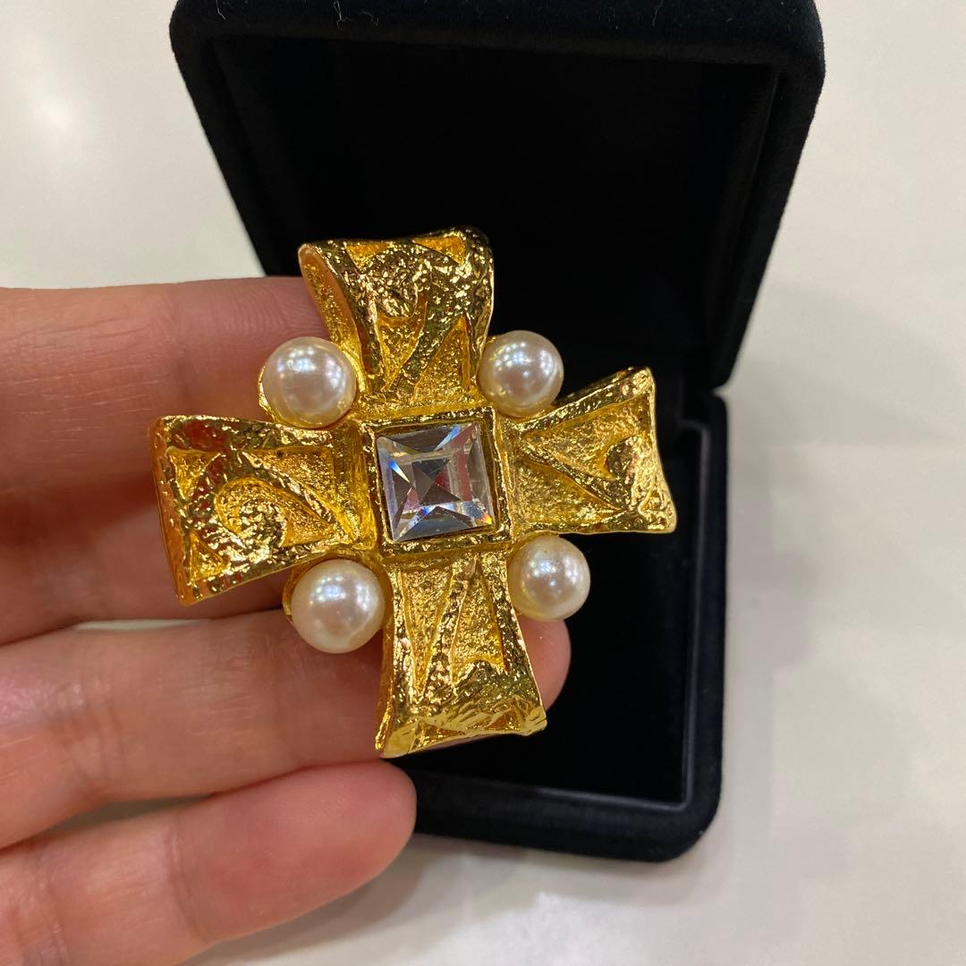 希少 ヴィンテージ クリスチャンラクロワ クリスタル　クロス　ブローチ