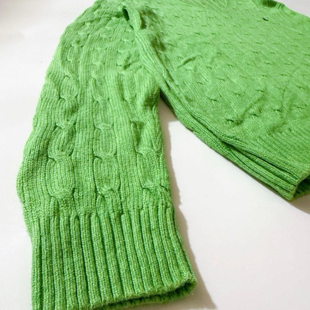 シルク100✨ポロバイラルフローレン Vネックケーブルニット ポニー L 緑