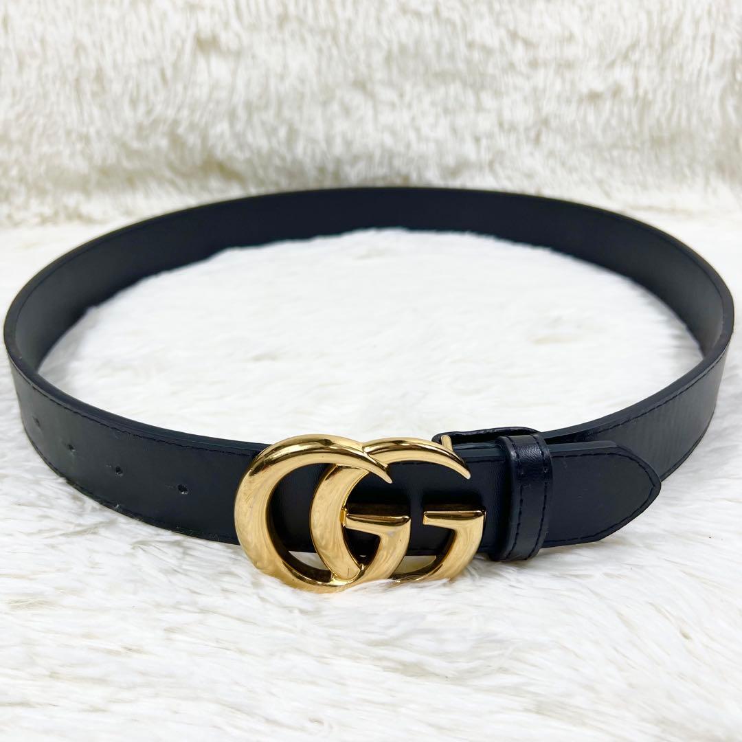極美品✨GUCCI ベルト 黒 マーモント ゴールド金具 ダブルG