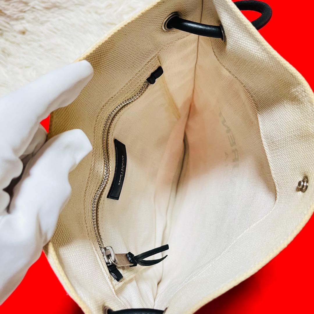 SAINT LAURENT フラットバックパック レザー キャンバス