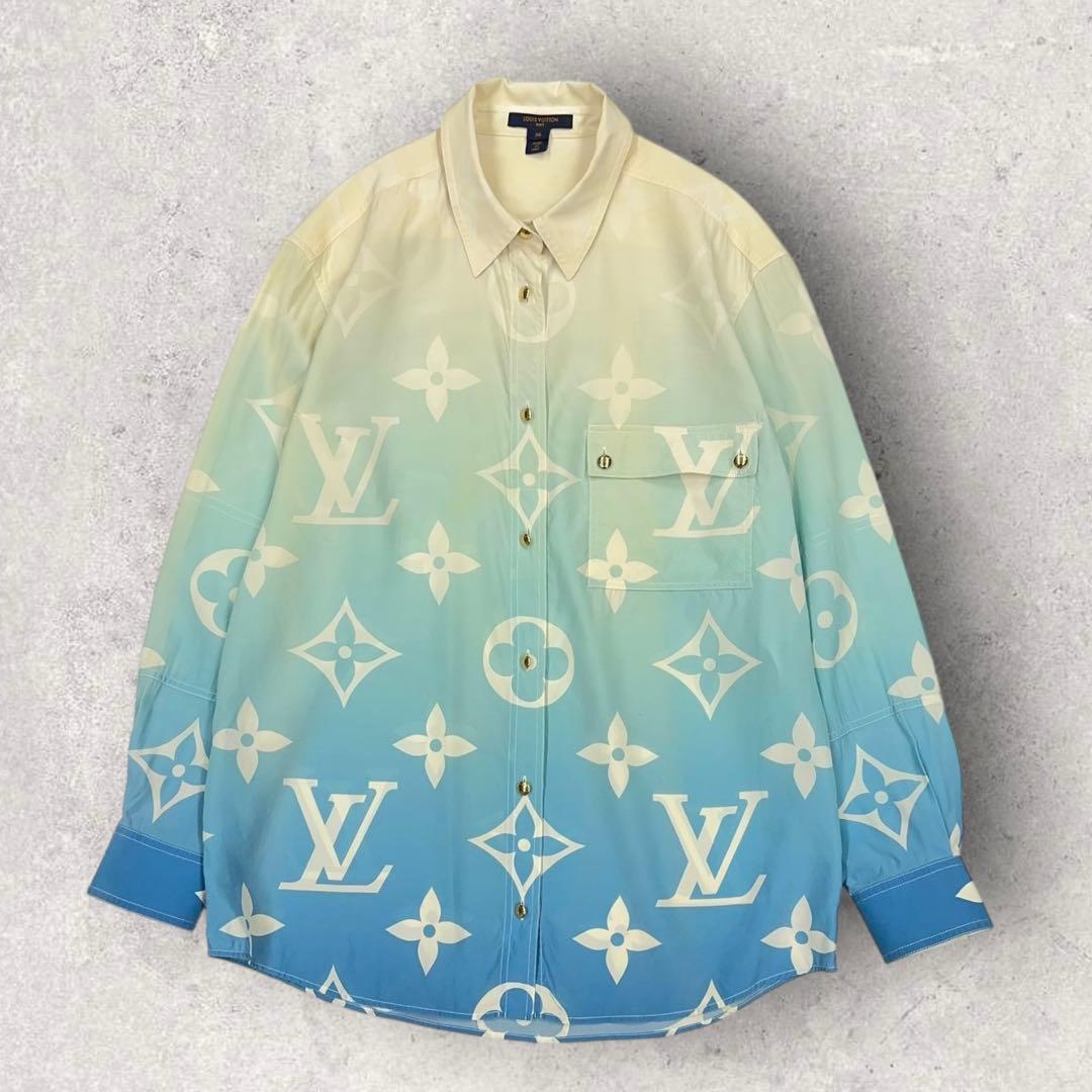 12084【近年モデル】ルイヴィトン　モノグラム総柄シルクシャツ　グラデーション