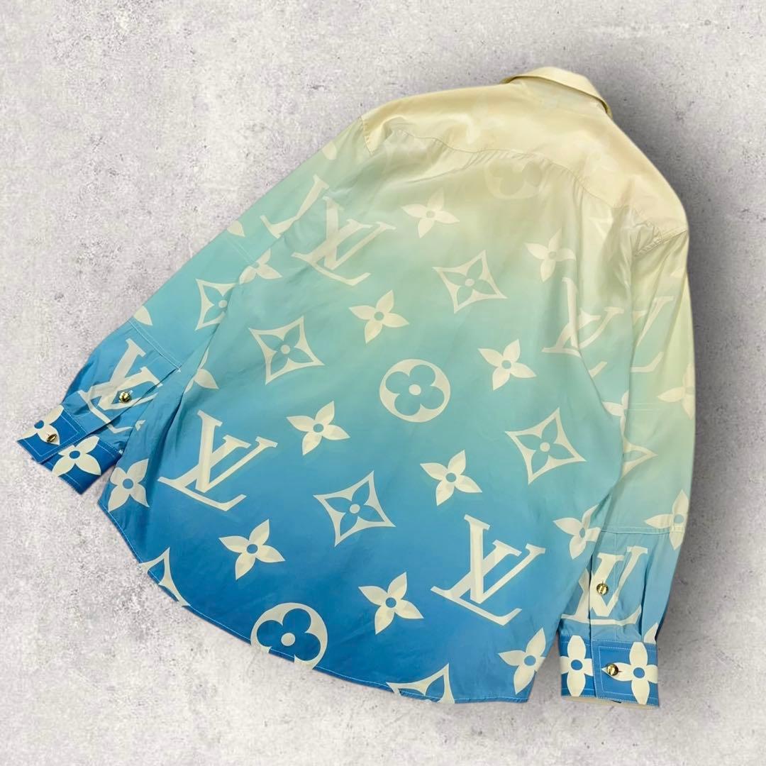 12084【近年モデル】ルイヴィトン　モノグラム総柄シルクシャツ　グラデーション