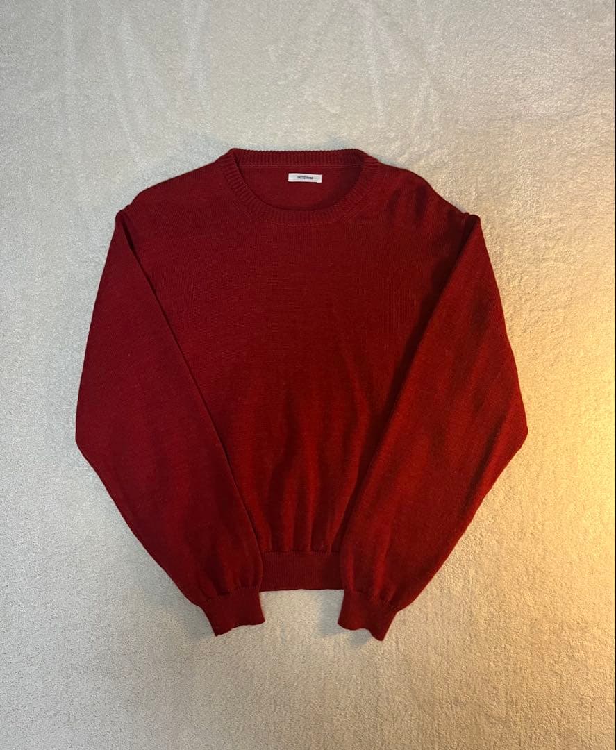 インテリム ウール アルパカ 7ゲージ クルーネック セーター ニット レッド