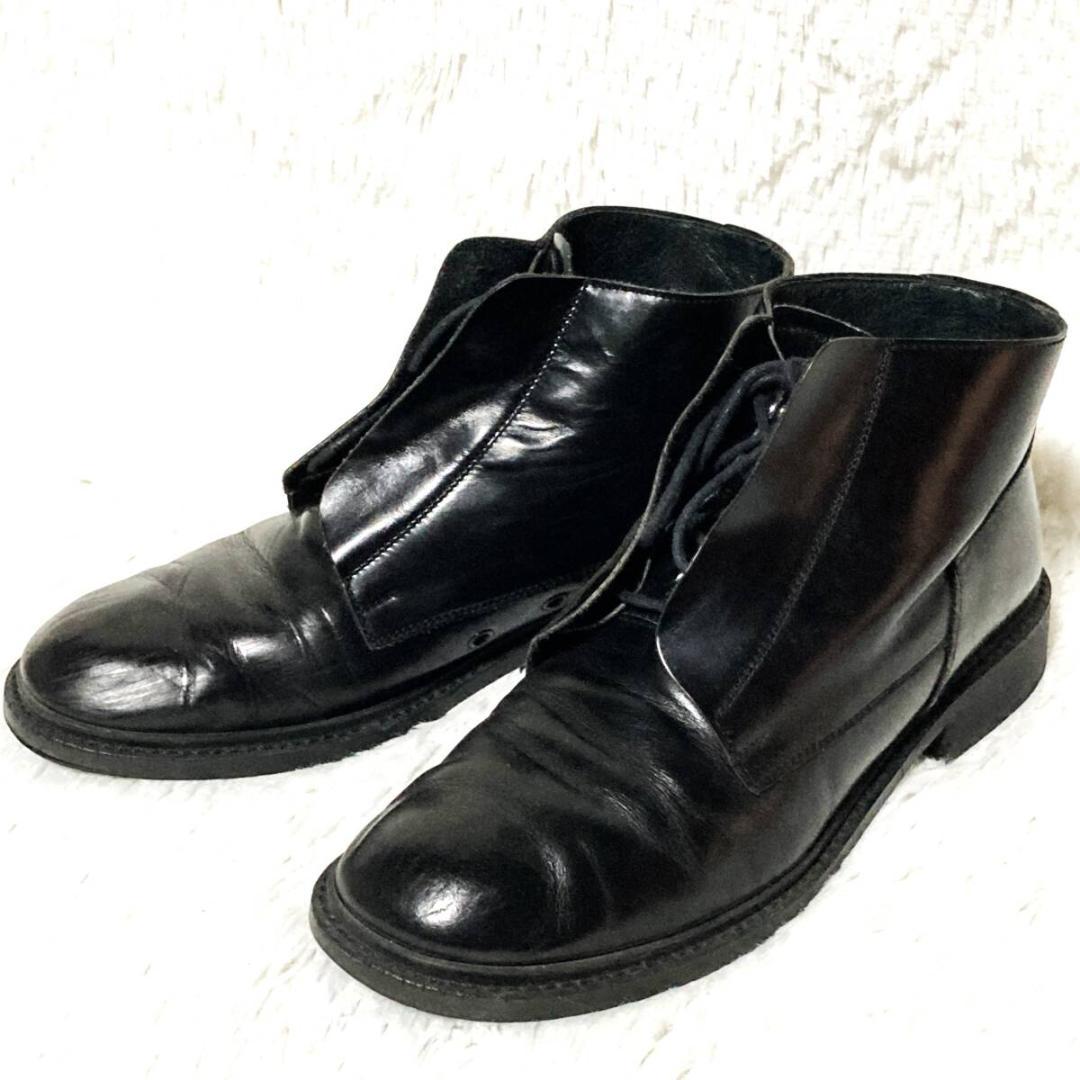 Y's ヨウジヤマモト★レイヤード 隠しレースアップブーツ 光沢レザー 黒 XL