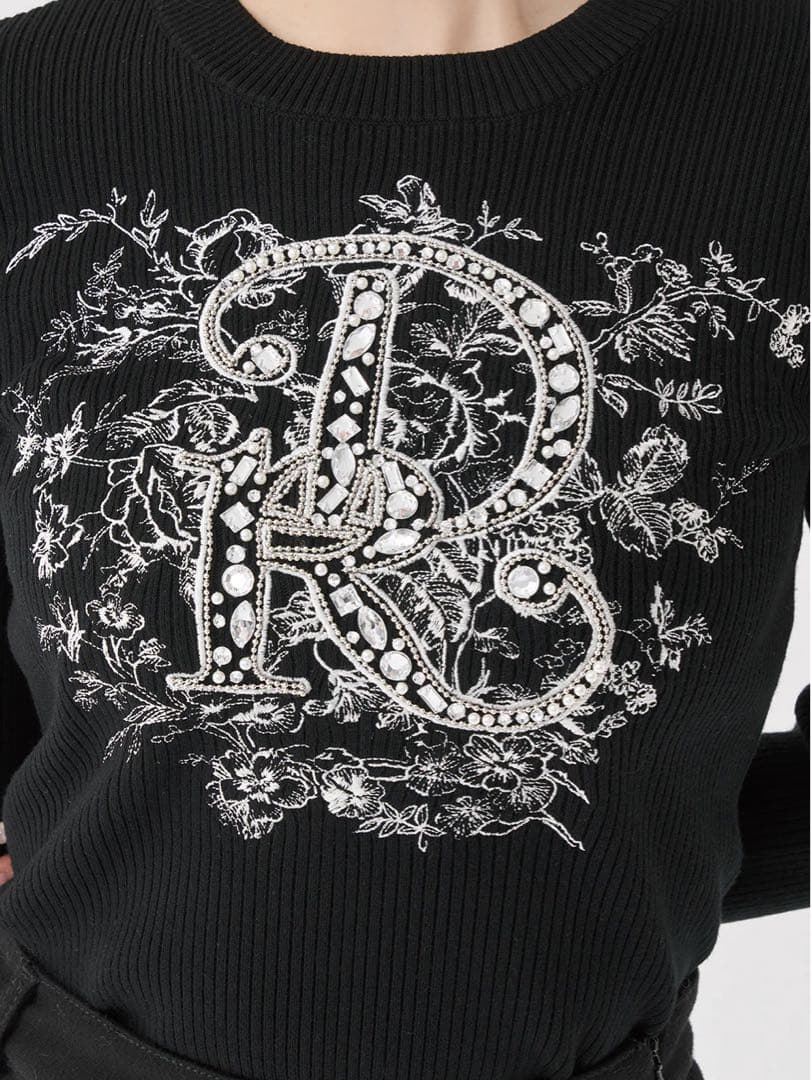 DRビジューフラワーリブニットトップス