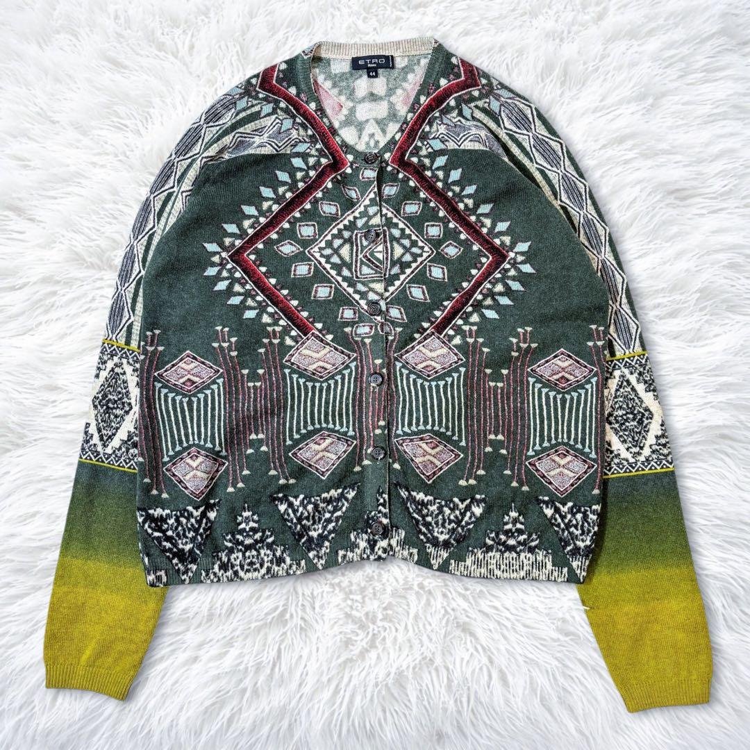 エトロ　ニットカーディガン　エスニック　ジャガード織り　ネイティブ柄　ボヘミアン