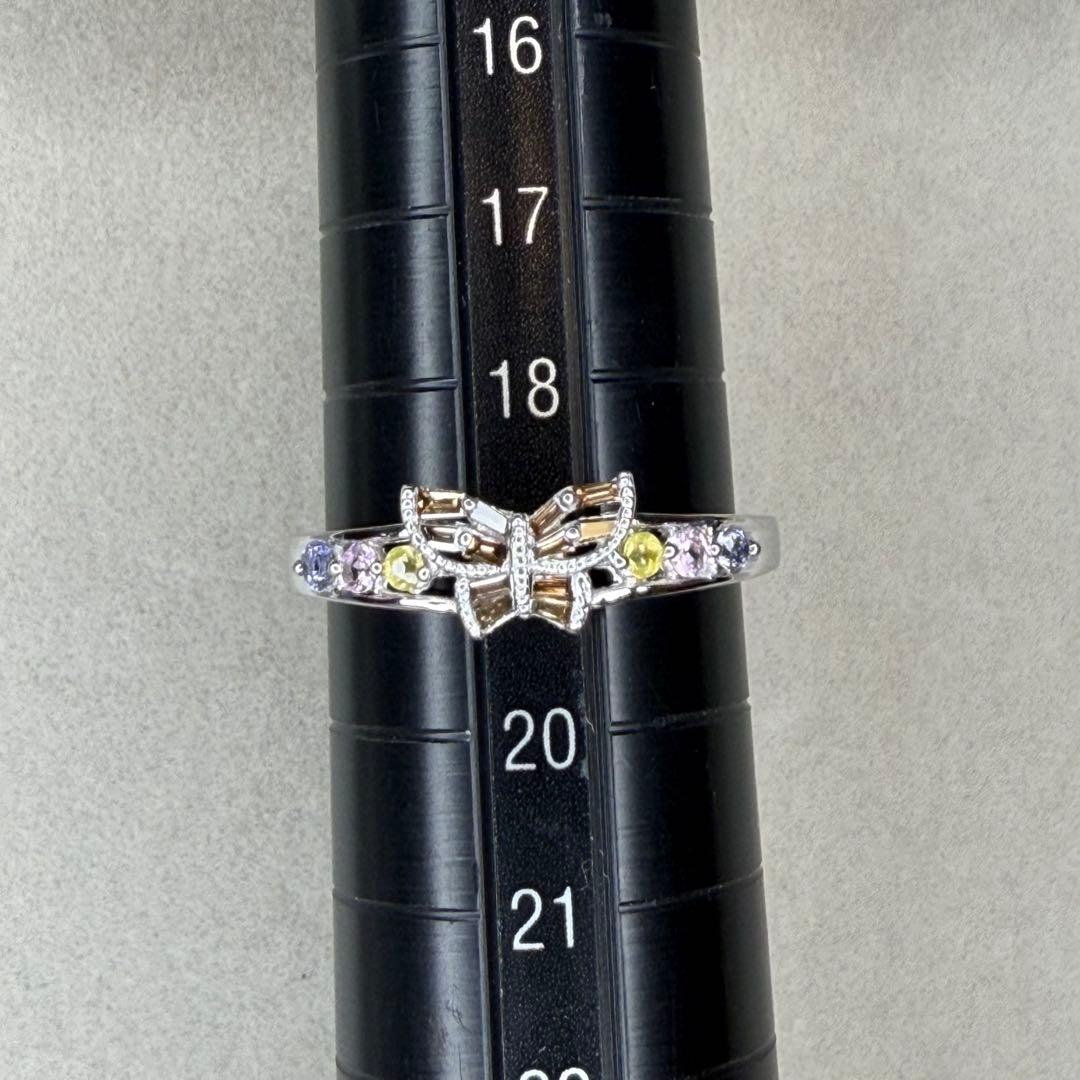 蝶モチーフ テーパードダイヤモンド　サファイア　18金　リング　19号