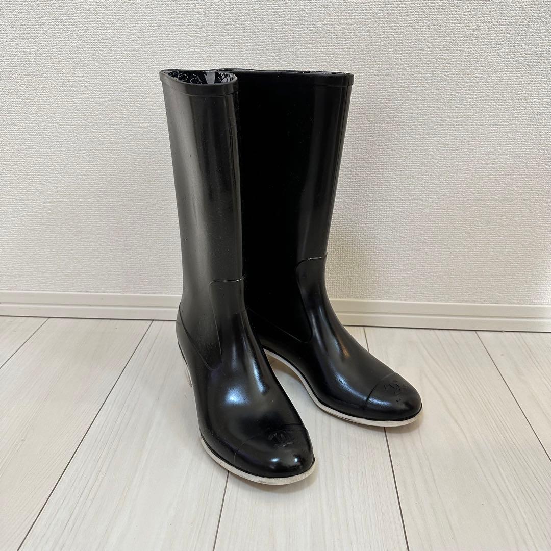 Chanel ブラック レインブーツ　長靴