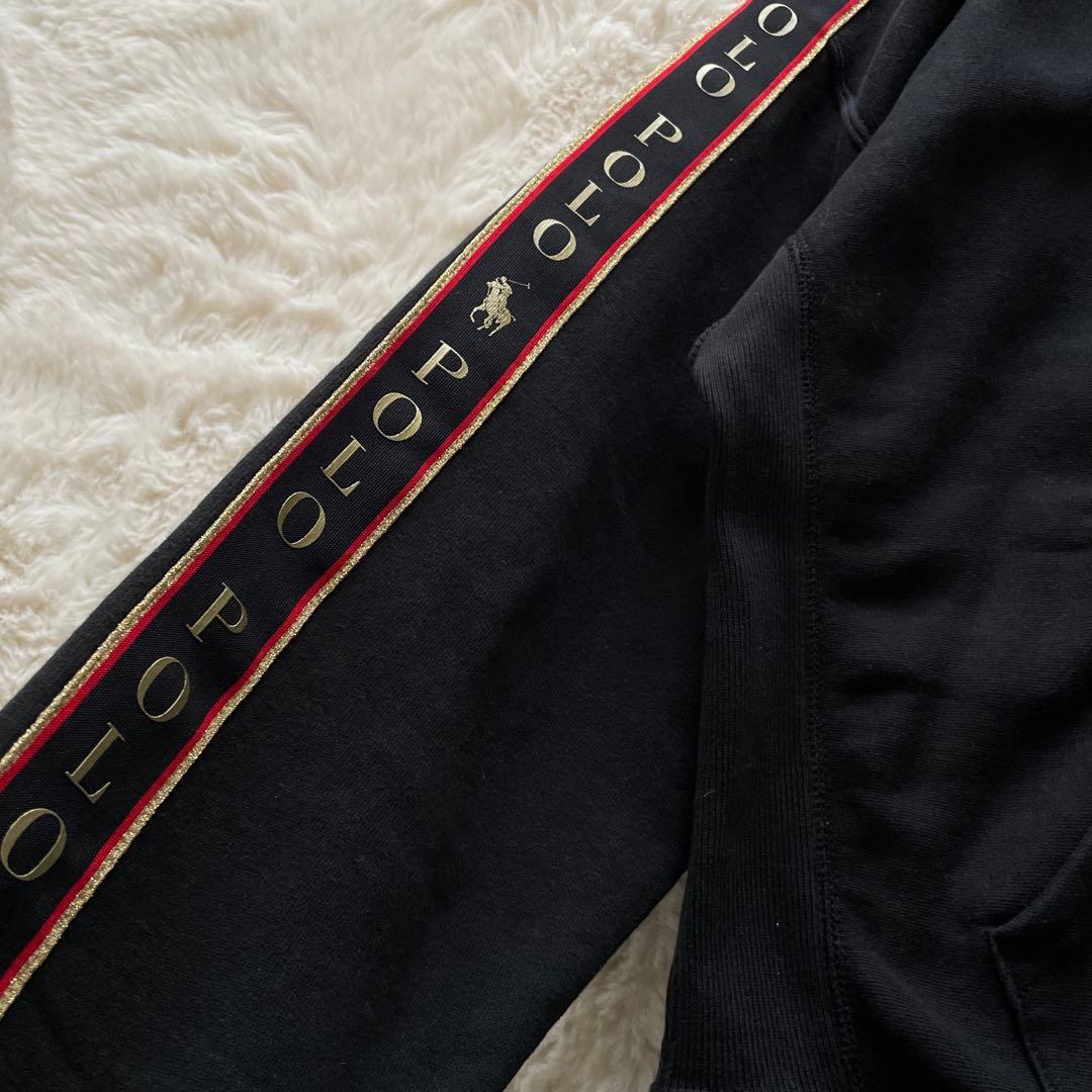 ポロラルフローレン　M ゴールドビッグポニー　ロゴライン フルジップパーカー　黒