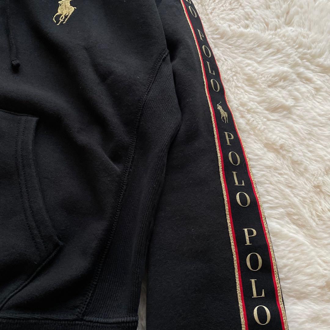 ポロラルフローレン　M ゴールドビッグポニー　ロゴライン フルジップパーカー　黒