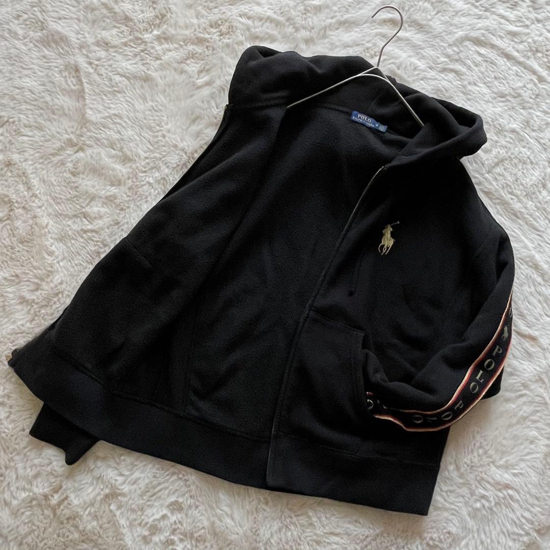 ポロラルフローレン　M ゴールドビッグポニー　ロゴライン フルジップパーカー　黒