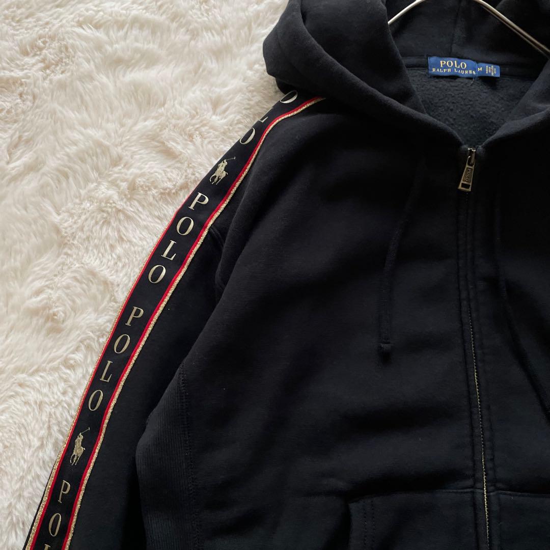 ポロラルフローレン　M ゴールドビッグポニー　ロゴライン フルジップパーカー　黒