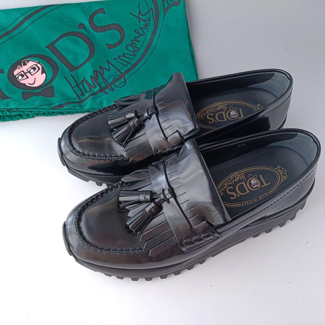 【美品】トッズ　ローファー フリンジ　厚底　TOD'S イタリア製　ブラック