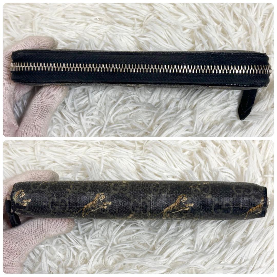 グッチ 長財布 タイガー 虎 PVC GGスプリーム ラウンドファスナー 黒