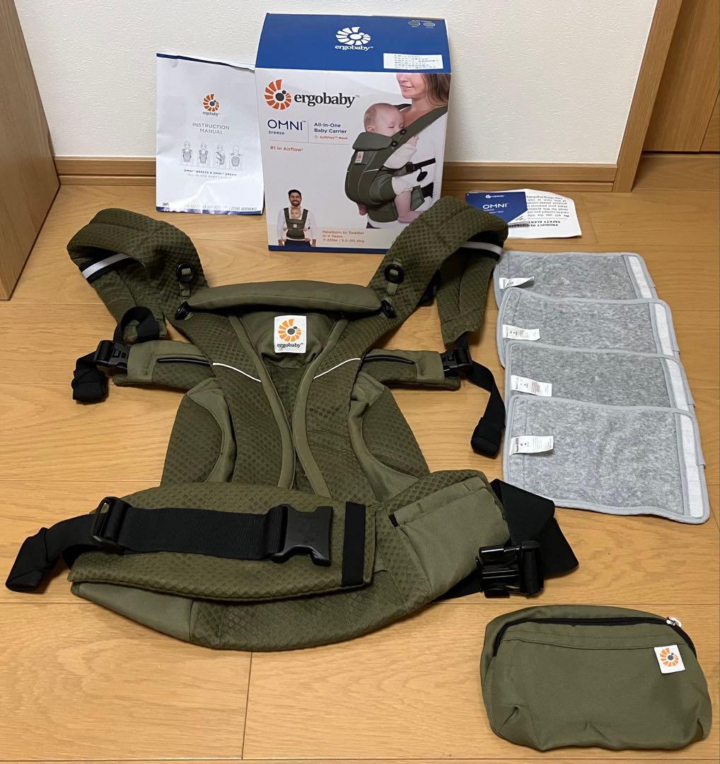 エルゴ 抱っこ紐 オムニブリーズ　カーキ メッシュ　よだれカバー付き