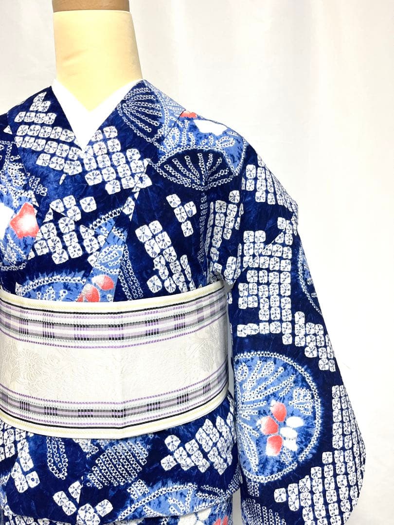 【美おり】YK52003 浴衣 有松絞り 浴衣 うちわ柄 Sサイズ