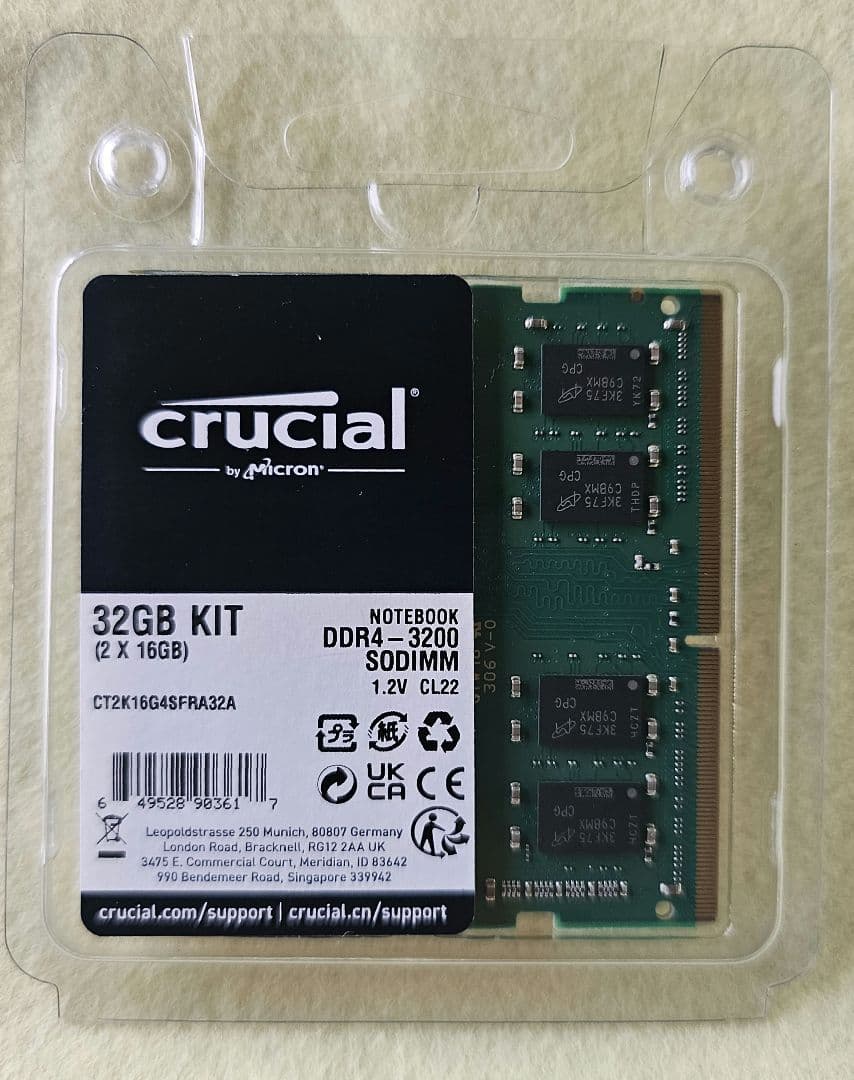 Crucial DDR4-3200 SODIMM 16GB×2枚