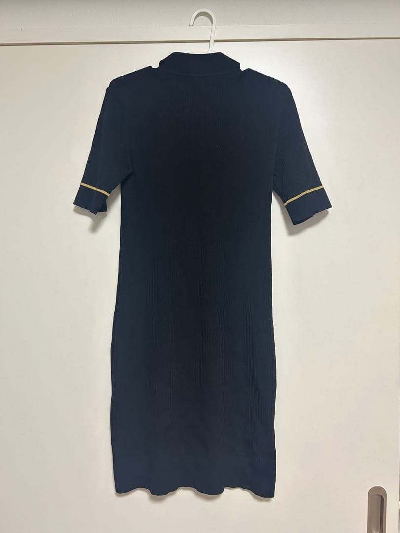 フレッドペリー 黒 リブ編み 半袖ワンピース