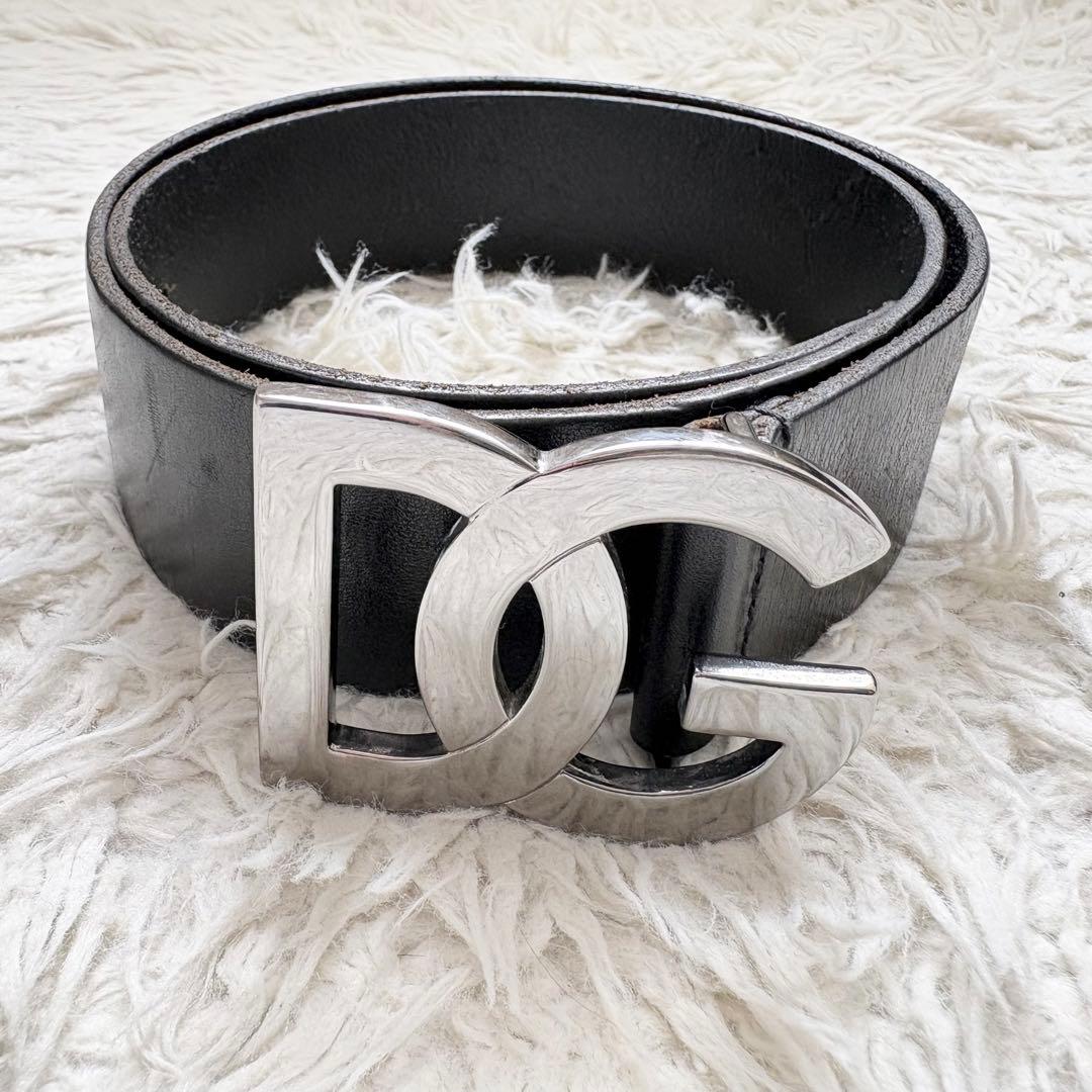 美品/DOLCE&GABBANA/DGデカロゴベルト/黒/メンズ／レザー