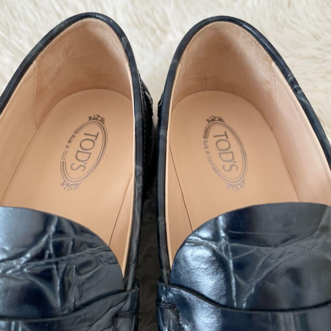 新品✨ TOD’S トッズ ペニーローファー クロコ型押し 紺 24cm 箱付き
