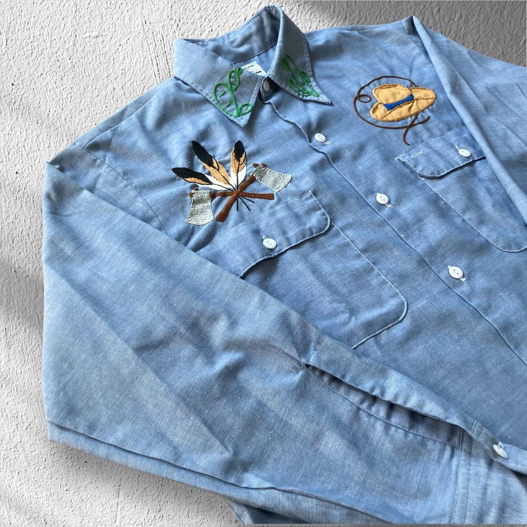 【極美品】70s BIG MAC 刺繍 シャンブレーシャツ バック刺繍 L相当