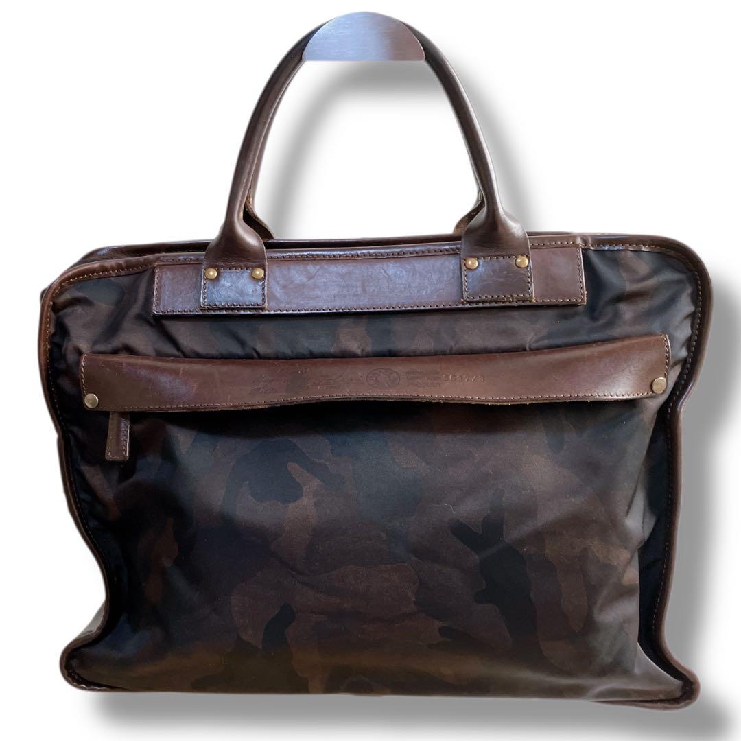 フェリージ イタリア製 A4収納可 カモフラ柄 ブリーフケース ブラウン