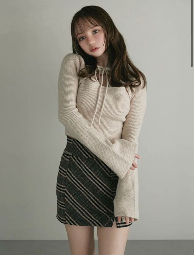 トップス andmary Anita ribbon knit tops beige