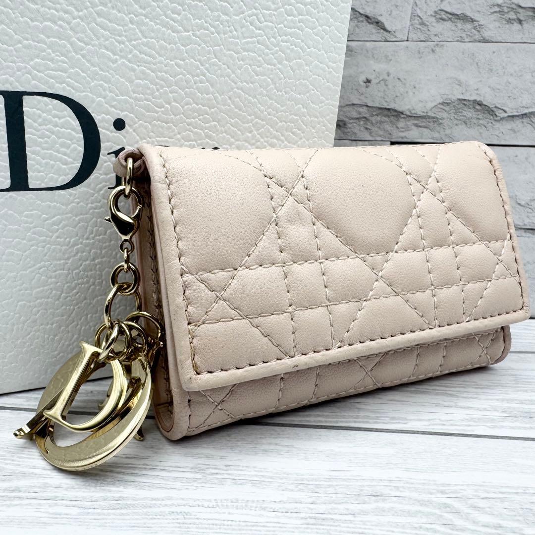 【美品】ディオール　キーケース　6連　カナージュ　ピンク　ディオールチャーム