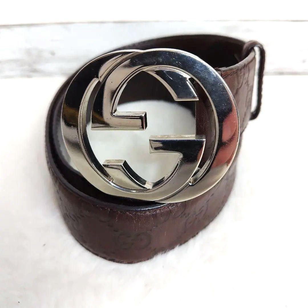 ✨ GUCCI✨ベルト インターロッキング  シルバー グッチシマ　ブラウン